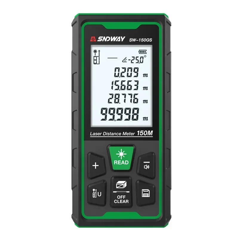 Latest SNDWAY SW-80GS Green Distance Meter Digital Rangefinder Range Finder Tape Measure Electronic Level Ruler Roulette Tools T
