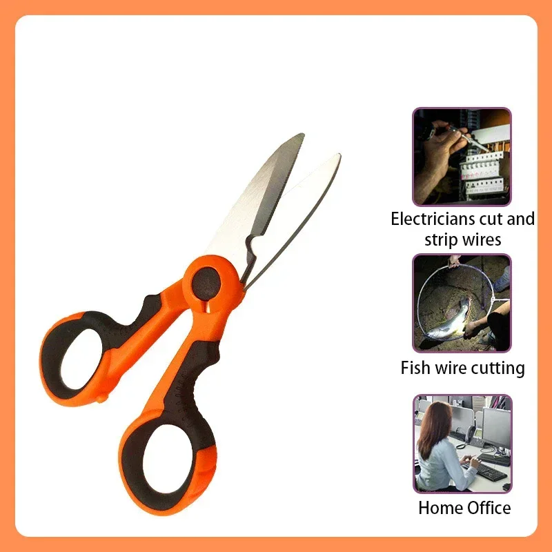 Electrician Scissors New High Carbon Steel Non-slip Industrial Strong Wire and Cable Stripping Scissors Suitable for Home Office