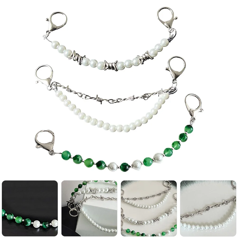 

3 Pcs Double Layer Pearl Decorated Metal Shoe Chains for Sneakers Boot Sandals Accessories Charm DIY Women