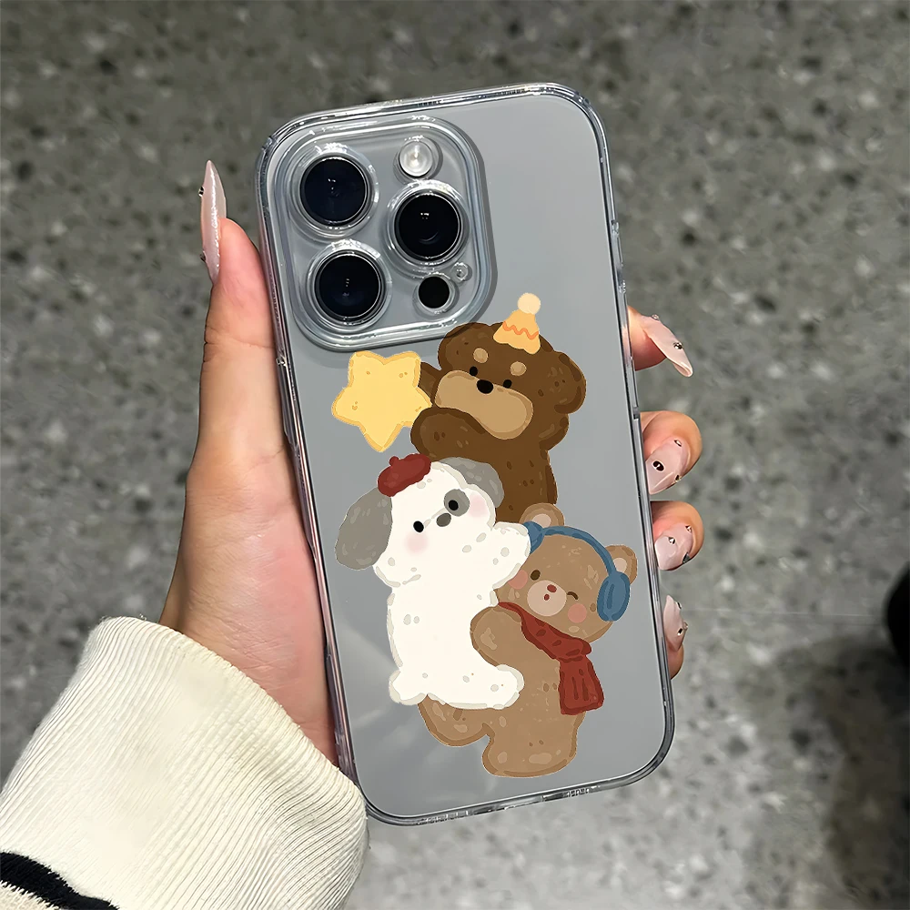

Cute Wind Bear Dog Silicone Phone Case for iPhone 17 16 15 14 13 12 11 Pro Xs Max Air Mini 7 8 6 6s Plus SE 2020 2022 Cover