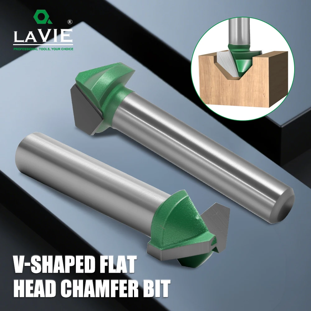 LAVIE 1pc Flat V-Bit for Wood - 6mm 1/4