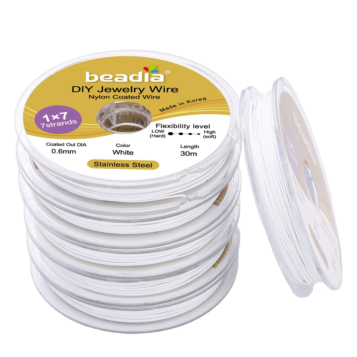 30–50 m/Rolle, 0,3/0,38/0,5/0,6 mm, Rhodium-Goldfarbener Stahldraht, Nylon-beschichteter Perlendraht für Schmuckherstellung, DIY-Armbandzubehör