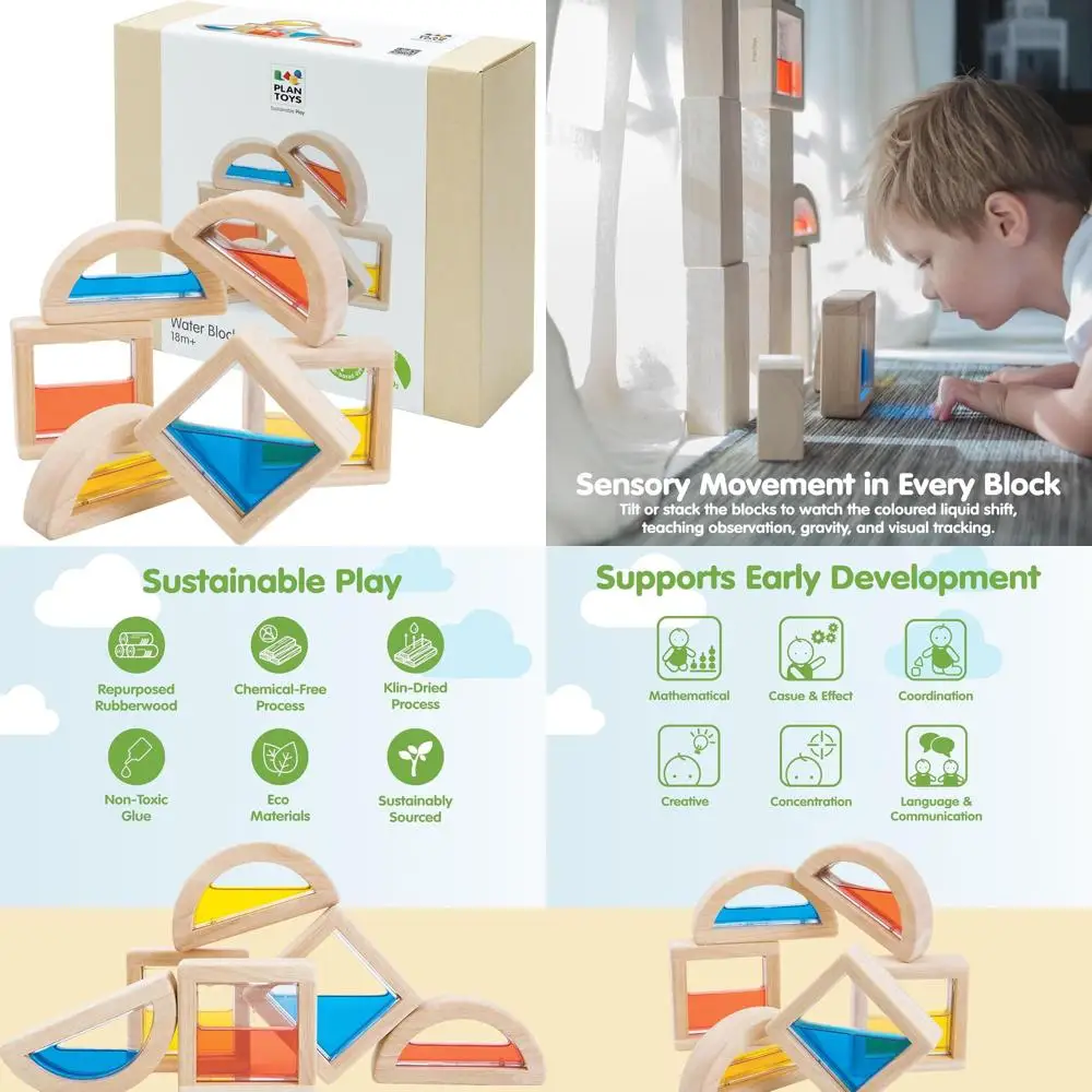 Bloques de agua de madera Montessori: aprendizaje sensorial, STEM, luz y color |   Desarrollo ecológico, de creatividad y habilidades motoras finas