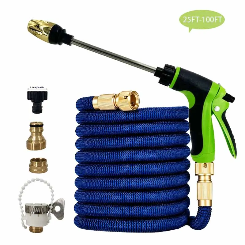 خرطوم محمول عالي الضغط، مسدس مياه متعدد الوظائف بفوهة الضغط العالي مناسب لتنظيف السيارات والبستنة المنزلية 25FT-100FT #1