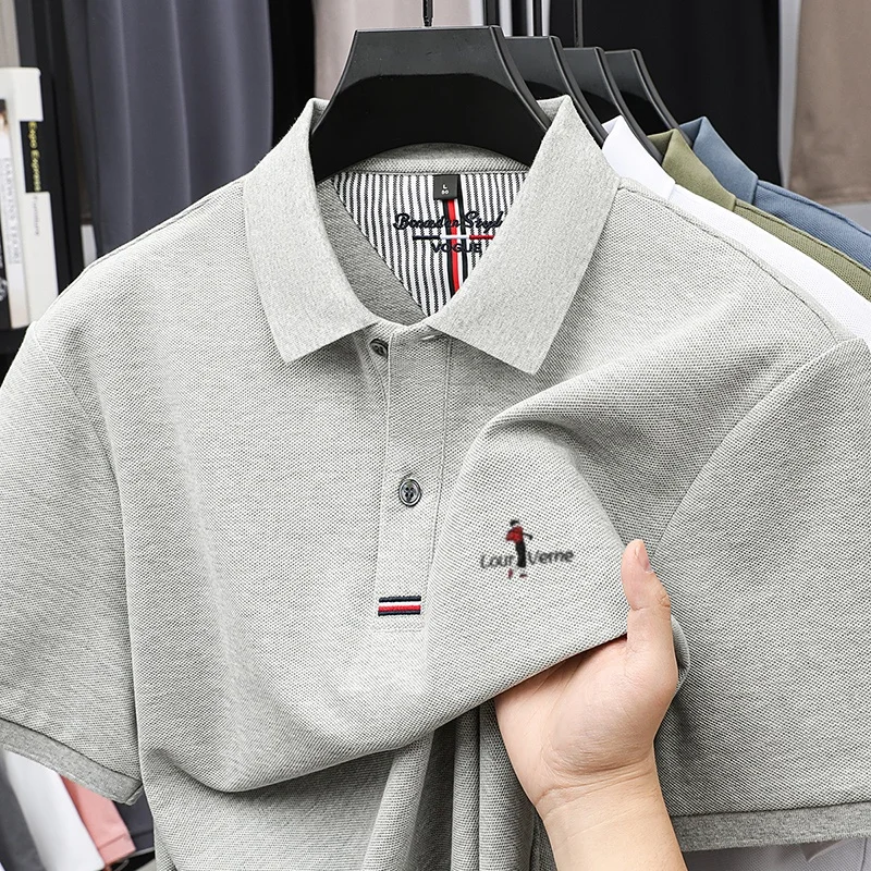 

100% cotton high-quality T-shirt summer new men's short sleeve business casual comfortable polo shirt exquisite embroidery top