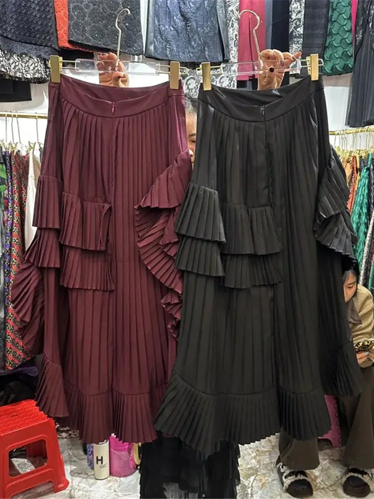 Stylish Half length skirts for Women Spring 2024 New slim Hip wrap skirt irregular high waist A-line ruffled pleated skirt Y4721