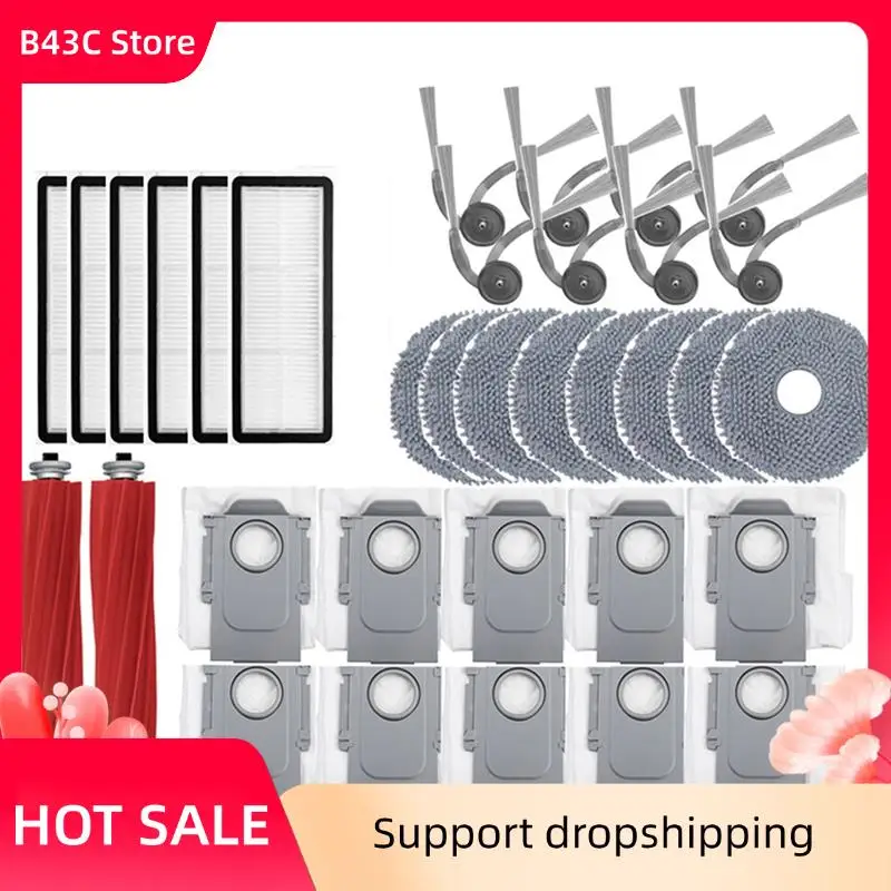 B43C Accessories Set For Roborock Qrevo L/QR 798/QV 35A/QR 598 Vacuum Cleaner- Main Side Brush Hepa Filter Mop Cloth Dust Bag