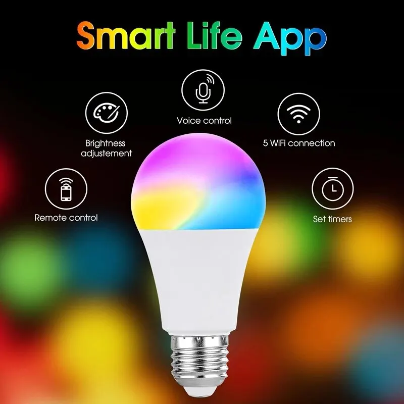 Tuya Bluetooth LED Bulb Smart Life APP Control Dimmable 9W E27 220V RGB+CW+WW Color Change Lamp Compatible IOS/Android