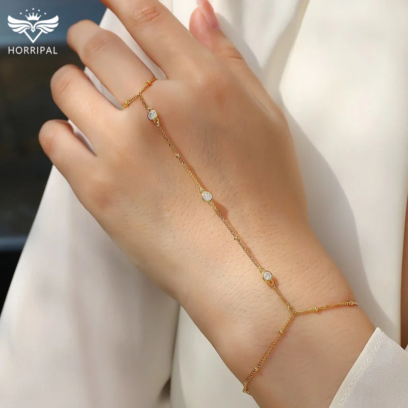 

HORRIPAL D VVS1 Moissanite New Hand Chain Bracelet Ring for Women S925 Sterling Silver GRA Adjustable Finger Chain Fine Jewelry
