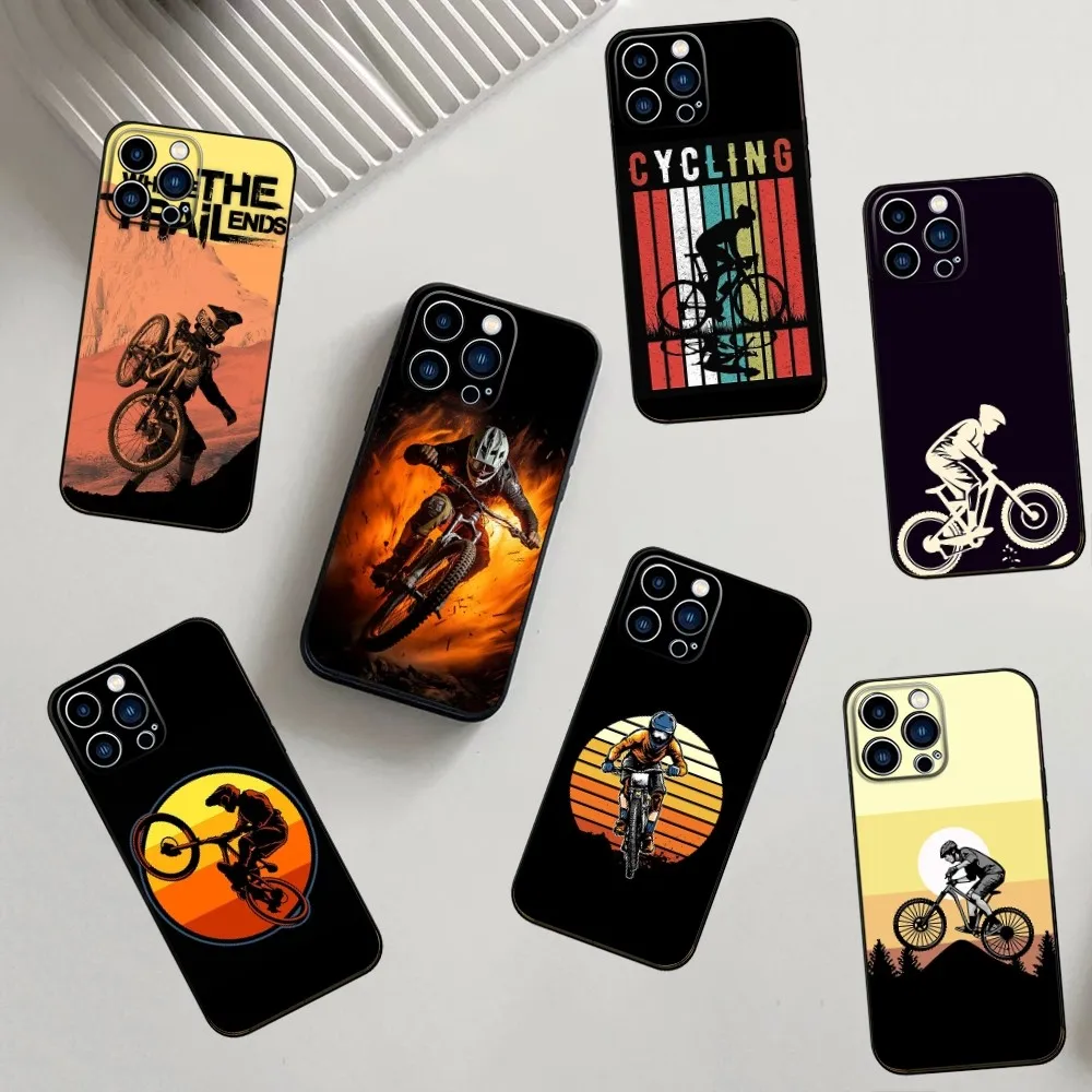 

Bicycle Bike Sport Phone Case For iPhone 16,15,14,13,12,11,Pro,X,XS,Max,XR,Plus,Mini Soft Silicone Black Shockproof TPU
