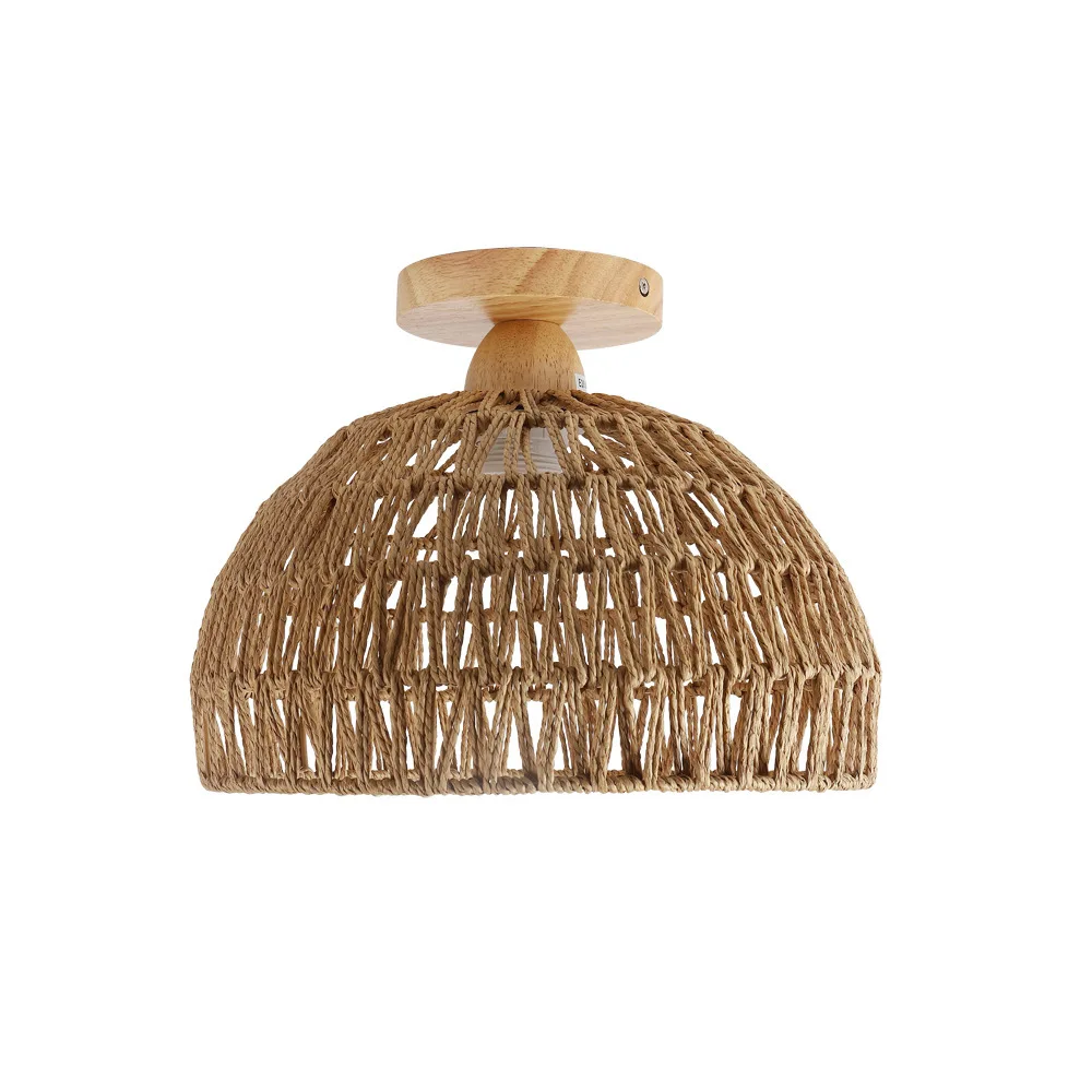 Creative Half Round Cage Retro Ceiling Lamp American Industrial Style Paper Vine Weaving Living Room Bedroom Balcony Light