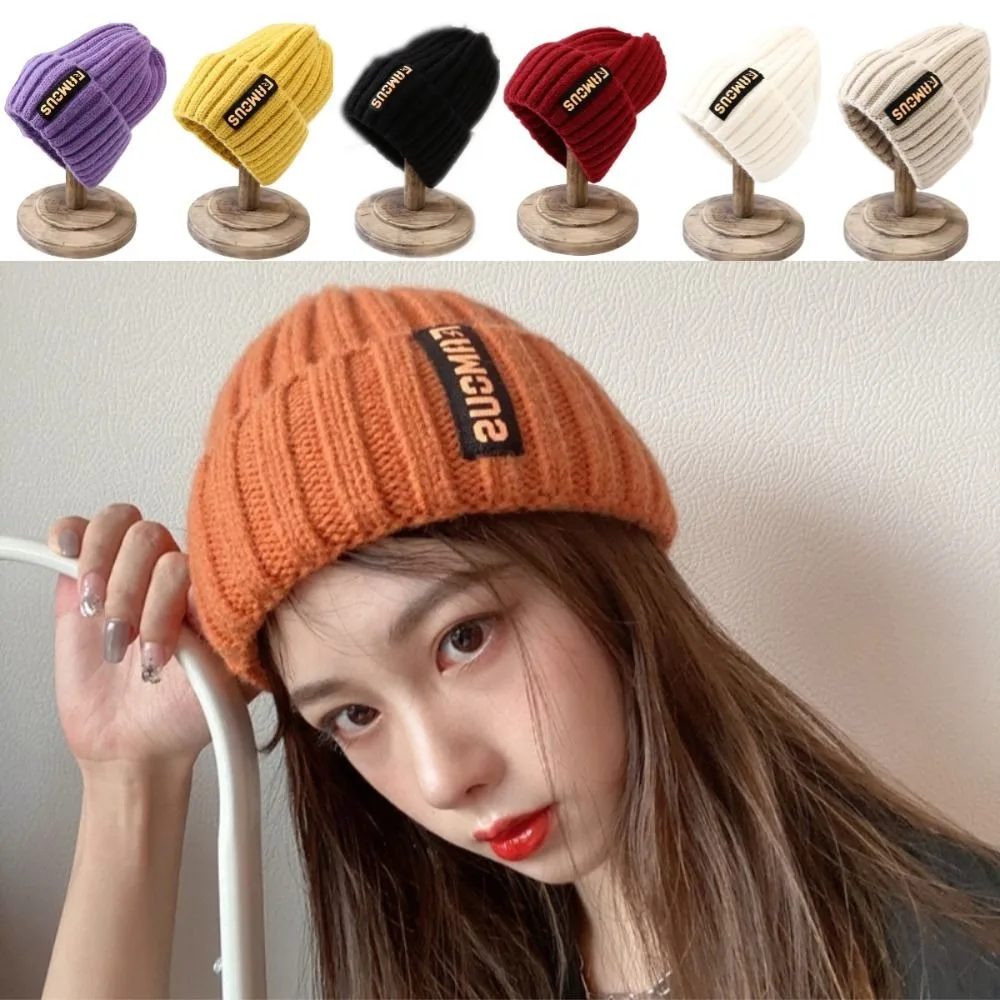 

Fashion Long Label Knit Beanie Solid Color Soft Winter Hat Crochet Design Sun Protection Warm Cap Men Women