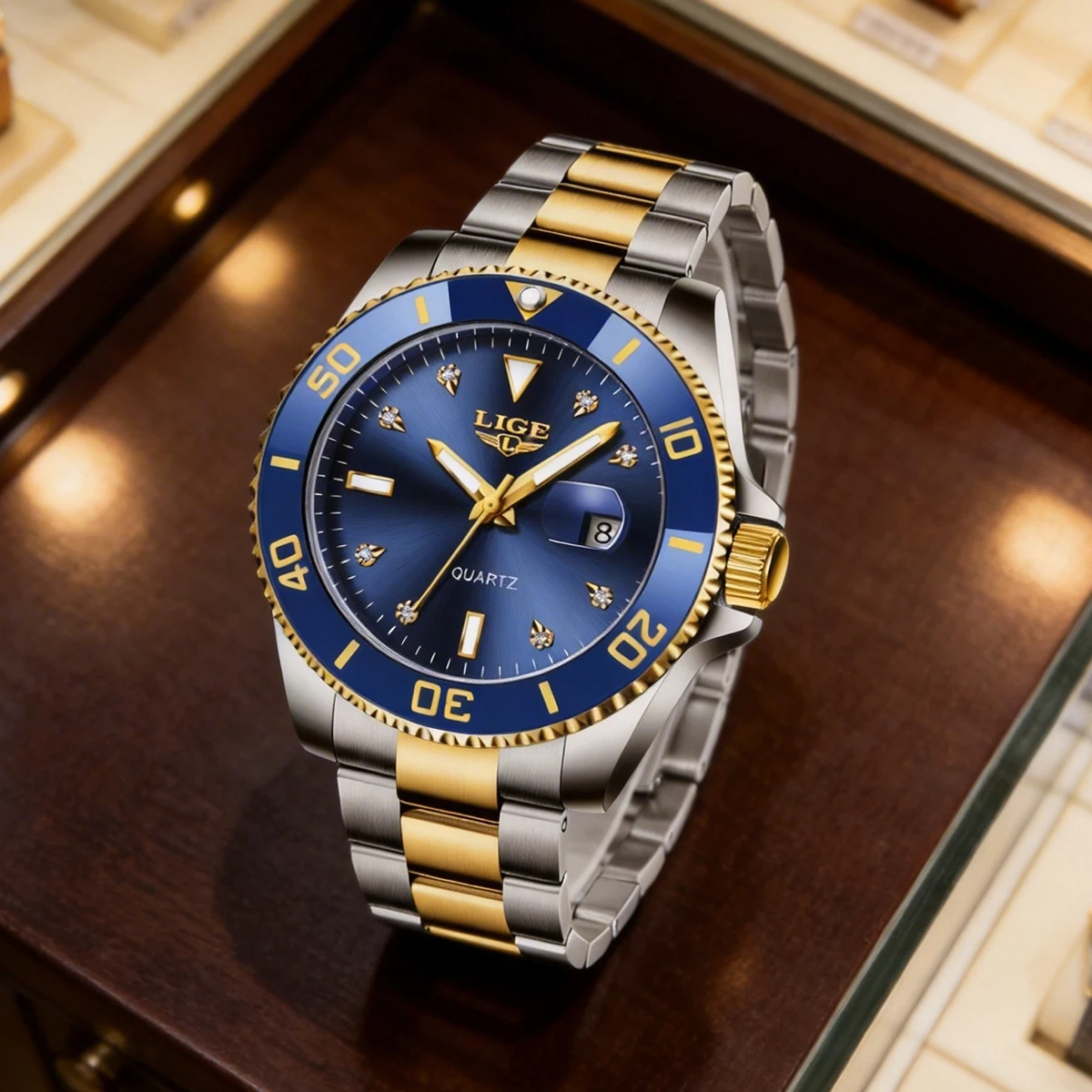 

Мужские деловые часы LIGE Fashion, с браслетом из нержавеющей стали, кварцевые, с календарем, повседневные, спортивные, наручные часы, Reloj Hombre