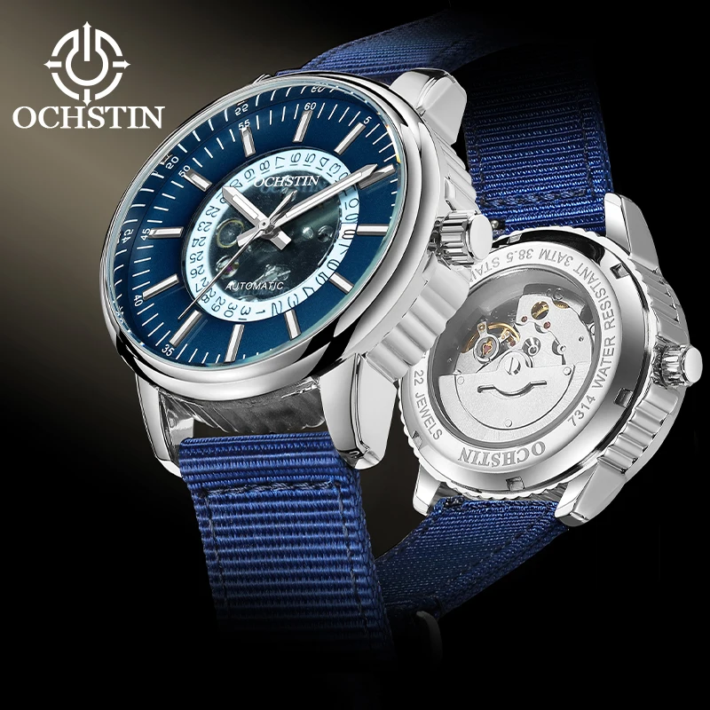 OCHSTIN Fashion Hollow‑out Automatic Mechanical Watch Men's Creative Nylon Series Comfortable Woven Nylon Wrist Luxury Clock
