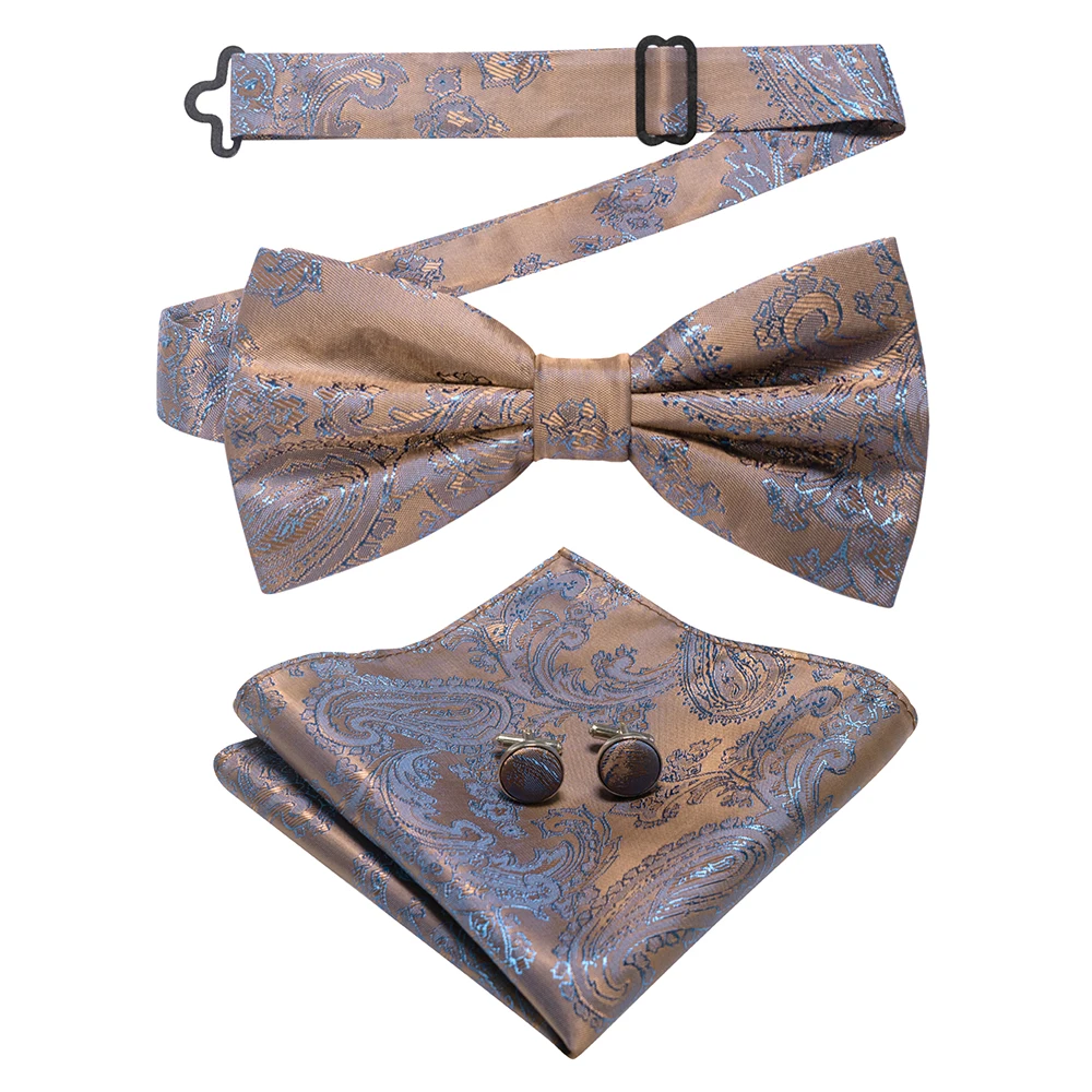 East epische neue Mode blau grün Paisley Fliege Set für Männer weiche Taschentuch Qualität Manschetten knopf Herren Accessoire Hochzeits geschenk – Detail 4