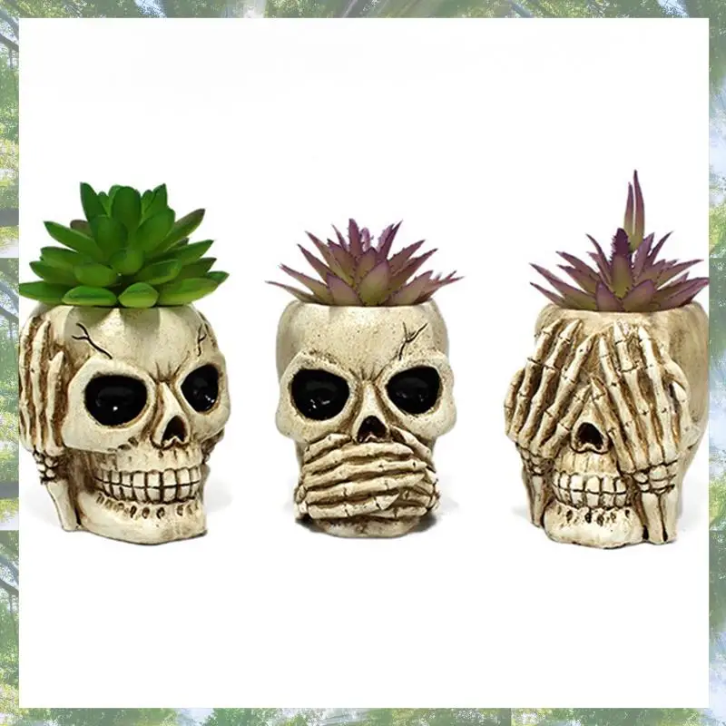 

2025 Trend 3PCS Gothic Skeleton Planter Container Office Planter Succulent Plant Organizer Halloween Ornament