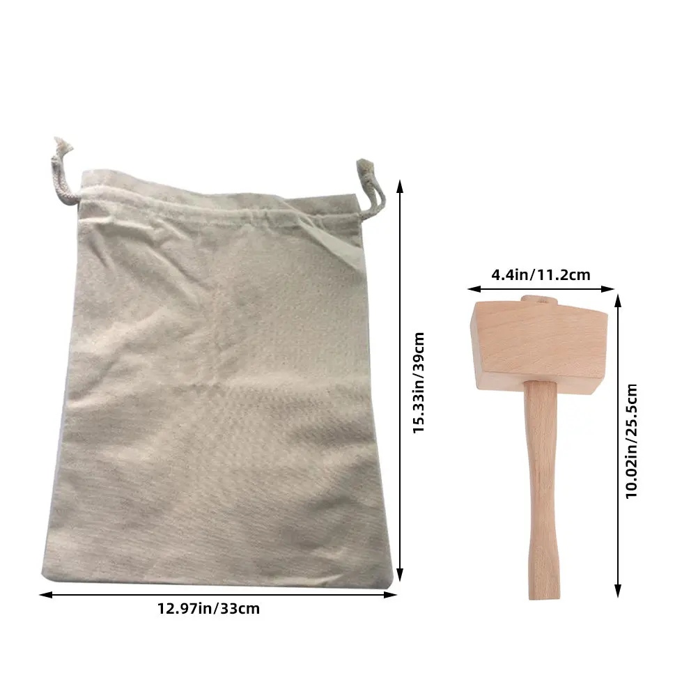 Wood Hammer Bars Supplies Bartending Bag Reusable Crushed Ice Household Bags and Mallet Dried