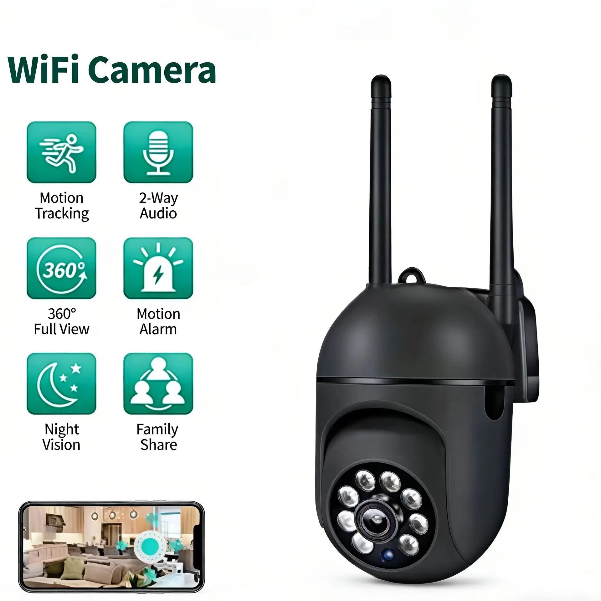 HD WiFi Security Camera 355° Pan 90° Tilt Motion Detection Night Vision Siren Alarm Wireless Home Surveillance Cam for Baby Pet
