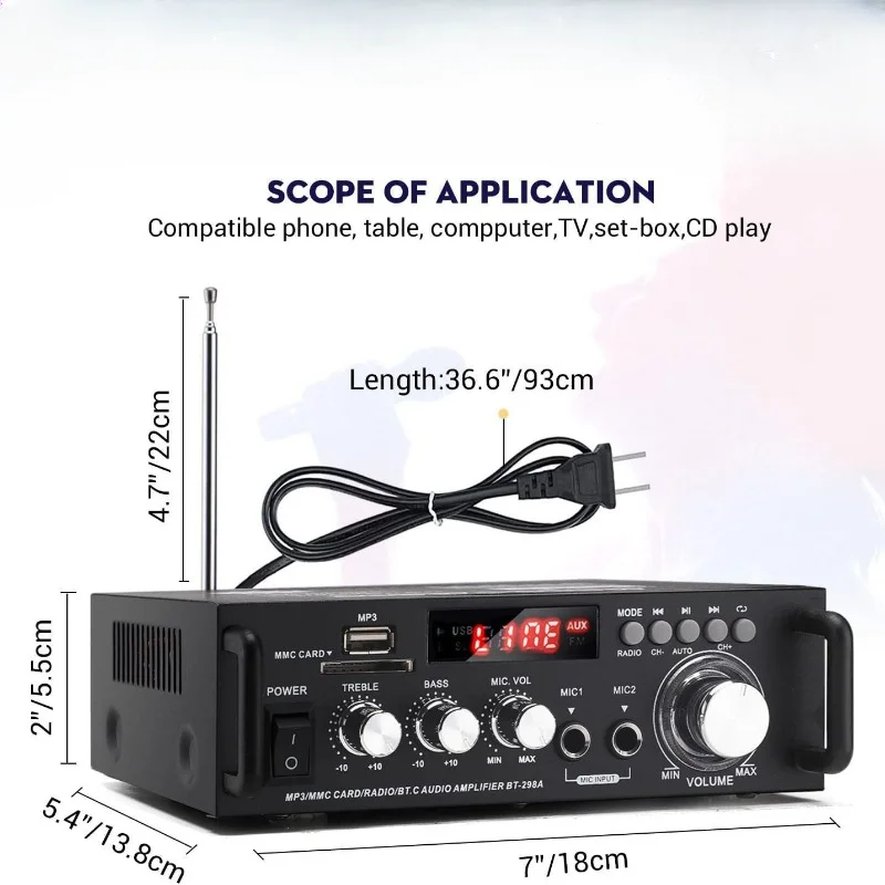 BT-298A домашний мощный аудио стерео усилитель аудио монитор 300 Вт + 300 Вт HIFI Bluetooth 5,0 усилитель 2,0 FM радио