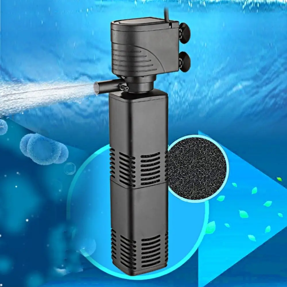 Plastic 3 in 1 Fish Tank Filter 4/6/12/20/30W Filtration Aquarium Filter with Inner Sponge Increase Air Oxygen Submersible Pump