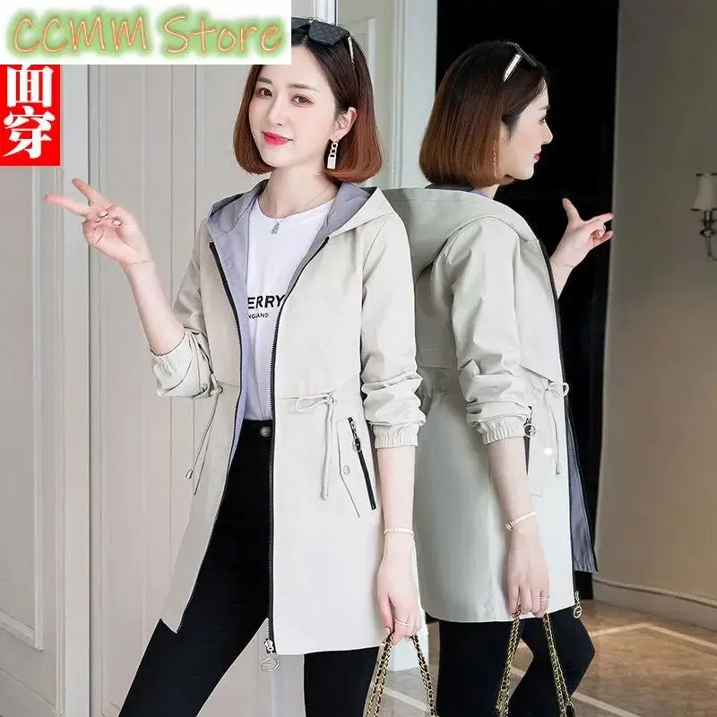 New Fashion Double-Sided Wear Trench Coat Women Mid-Longth Spring Autumn Women Coats Tops High Quality Hooded Jacket Female Top