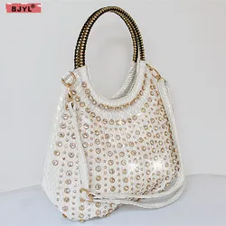 2024 Luxury Fashion Diamonds Women Handbags Genuine Leather Shoulder Bag Female White Rhinestone Messenger Crossbody Tote Bags