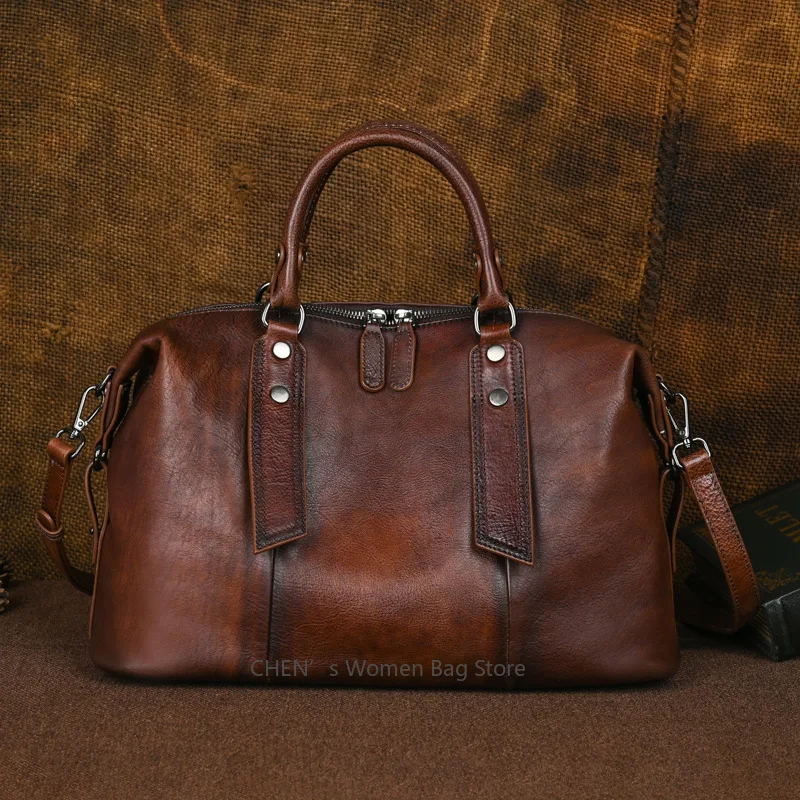 

Highend Vintage A4 Coffee Black Brown Full Grain Genuine Leather Women Handbag Shoulder Messenger Bag Tote Large Capacity WX907