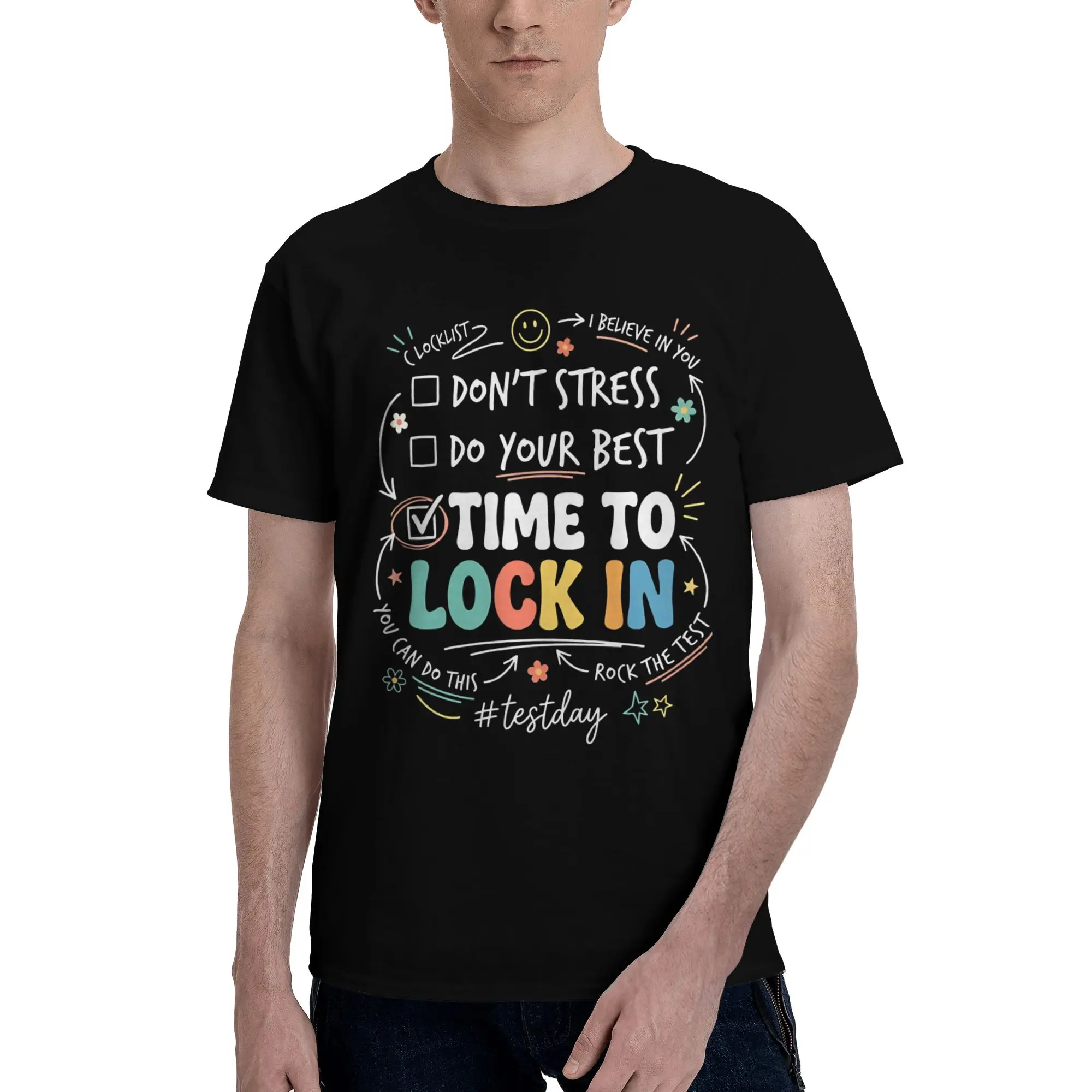 Time To Lock In 6 Graphic Funny 100% Cotton T-Shirt  Tops Tees For Men