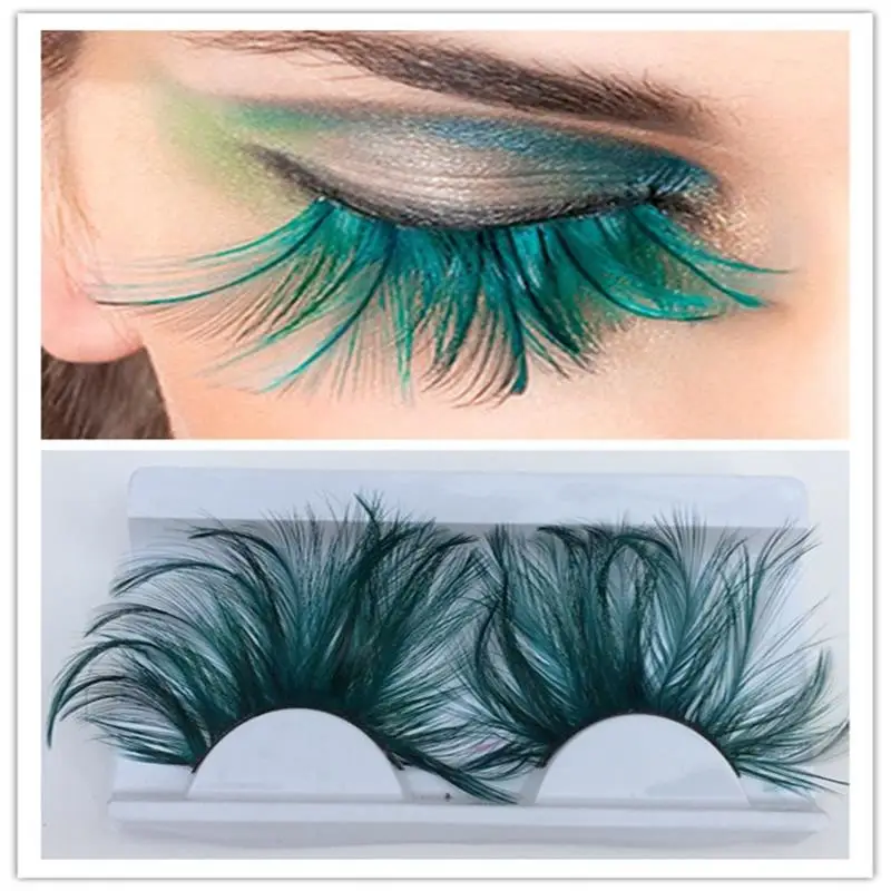 1 par de pestañas postizas de color verde oscuro para escenario exagerado, herramientas de maquillaje para pestañas largas y extendidas naturales para fiesta en club nocturno