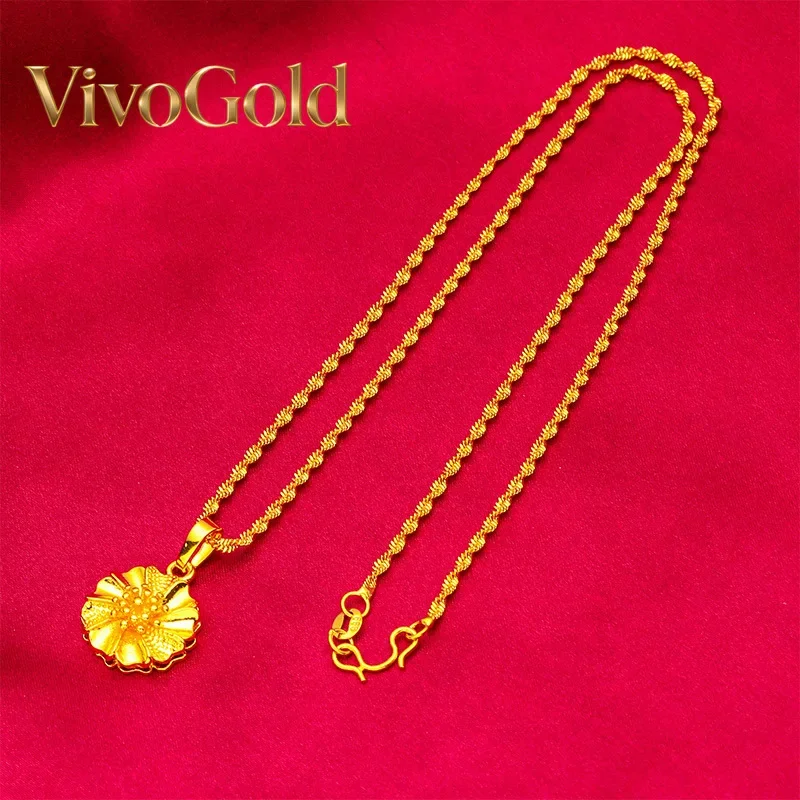 

VivoGold VivoGold Flower Water Ripple Necklace for Women, 24K Gold, AU999 | 3D petals on rippled chain, polished and radiant for