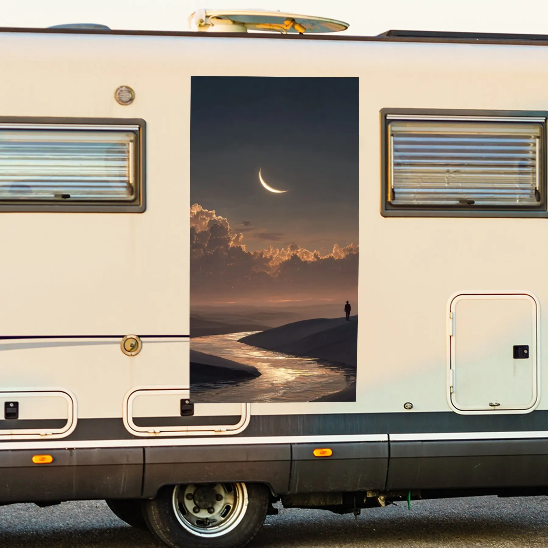 

Виниловая наклейка с луной и золотыми облаками и пейзажем для двери автомобиля на колесах, водонепроницаемые самоклеящиеся виниловые наклейки,