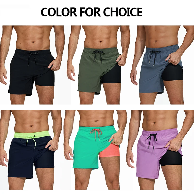 2026 Upgrade Atmungsaktive Innenfutter Herren Zweiteilige Badehose mit Taschen - Schnelltrocknende Fitness-Strandshorts – Detail 5