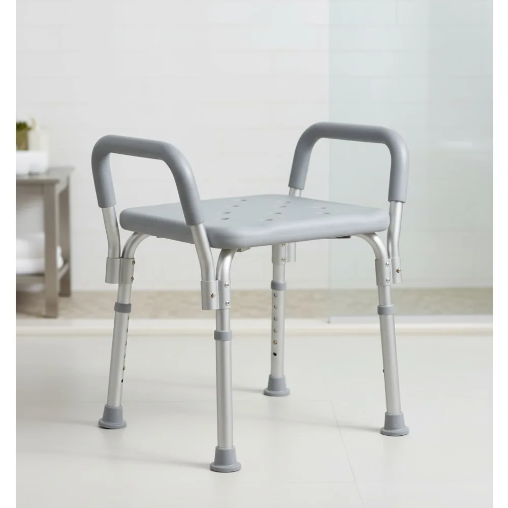 

Стул для душа без спинки с подлокотниками — емкостью 350 фунтов, регулируемая высота, устойчивый к скольжению для пожилых людей с ограниченными возможностями