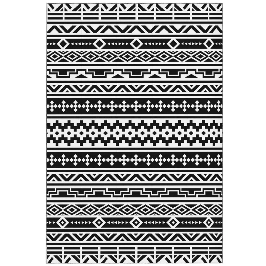 

Reversible Outdoor Rug Waterproof Plastic Straw with Carry Bag 6' x 9' Black White Geometric Wall