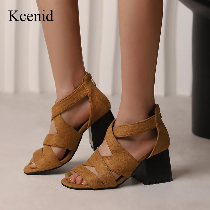 

Kcenid Plus Size 35-48 Gladiator Open Toe Narrow Band Summer Sandals High Heels Lady Snakeskin Thick Heel Zipper Women`s Sandals