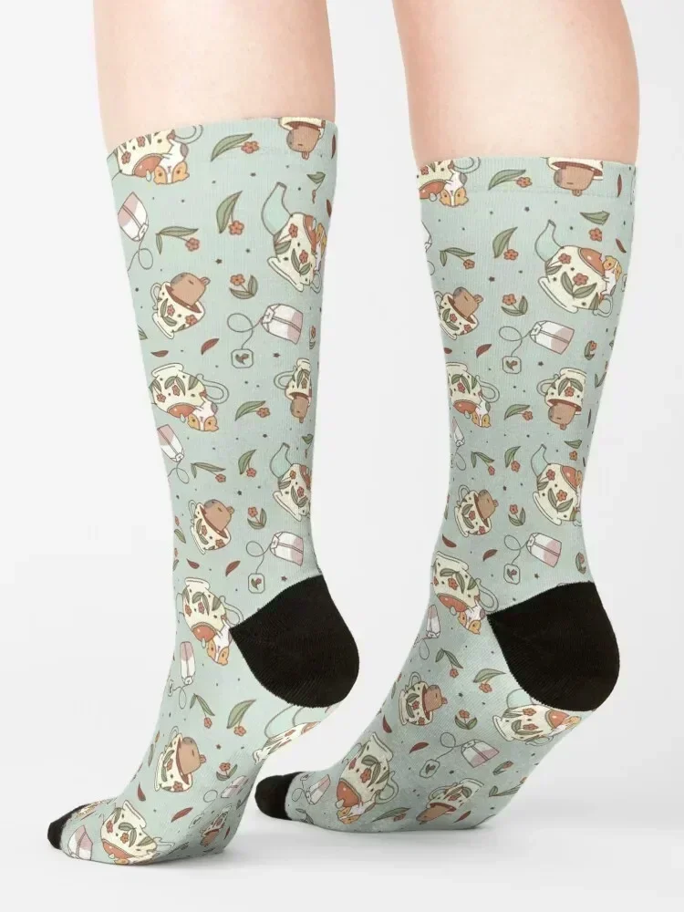 Guinea pig and capybara Tea Party Pattern, Bubu and Moonch Socks gifts football sport Men's Socks Women's