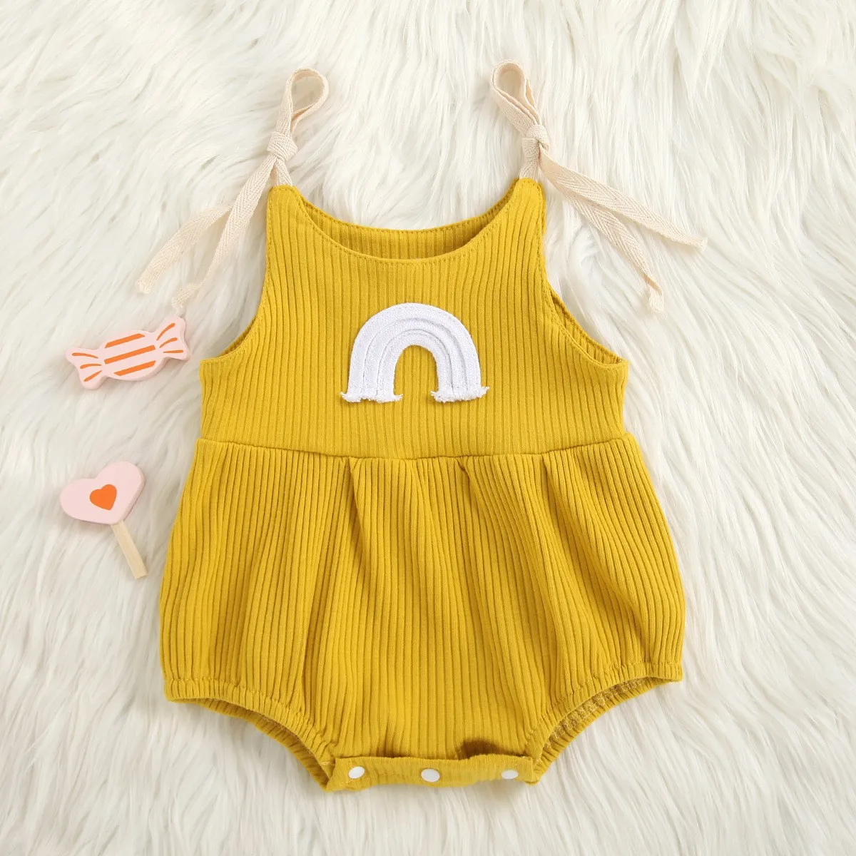 Summer Unisex Baby Rainbow Embroidered Backless Triangular Bodysuit Casual Fashion