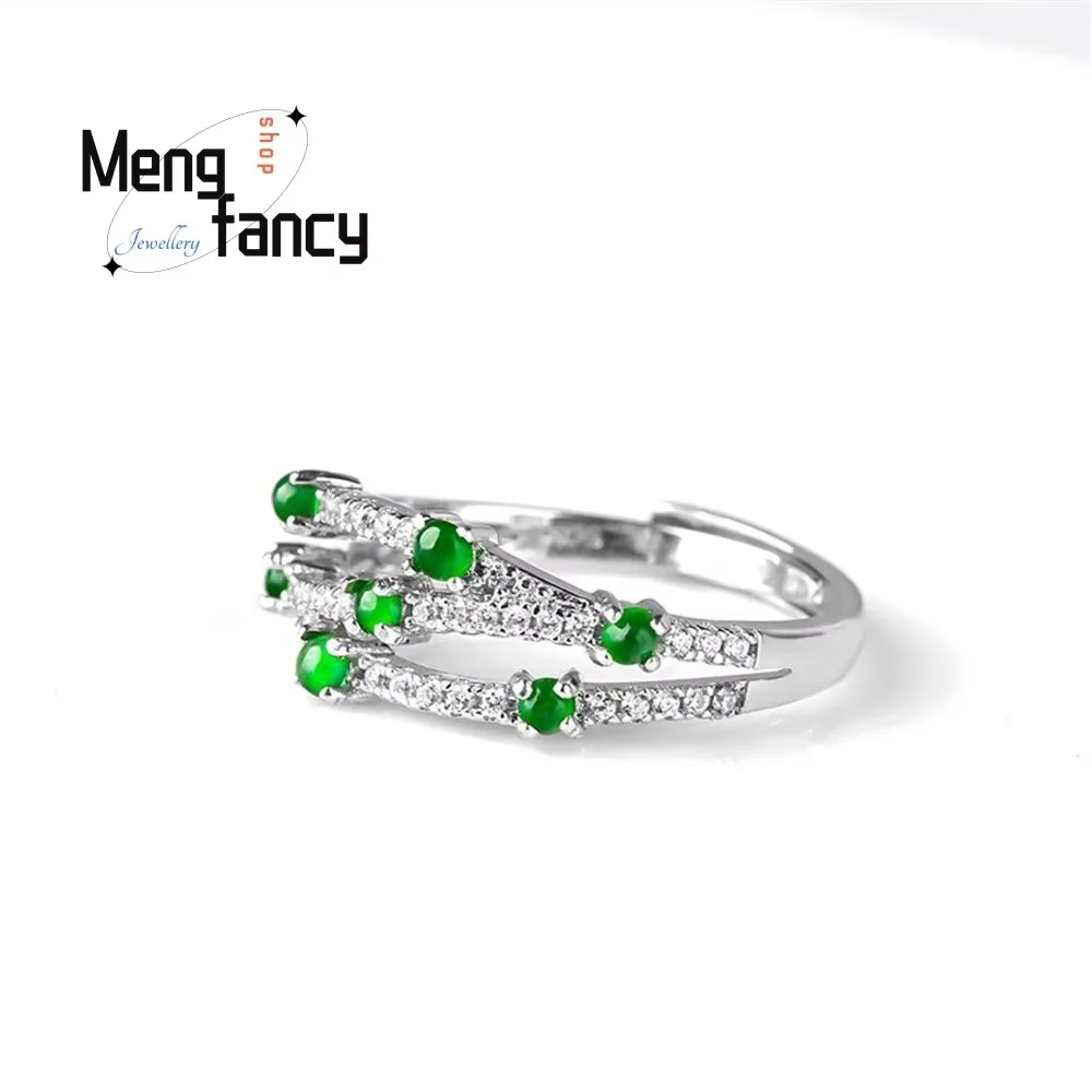 السلع الطبيعية A-السلع الجاديت يانغ الأخضر الدائري الجليد اليشم S925 الفضة البطانة قابل للتعديل أنيقة رائعة زوجين مجوهرات الأزياء الفاخرة #3