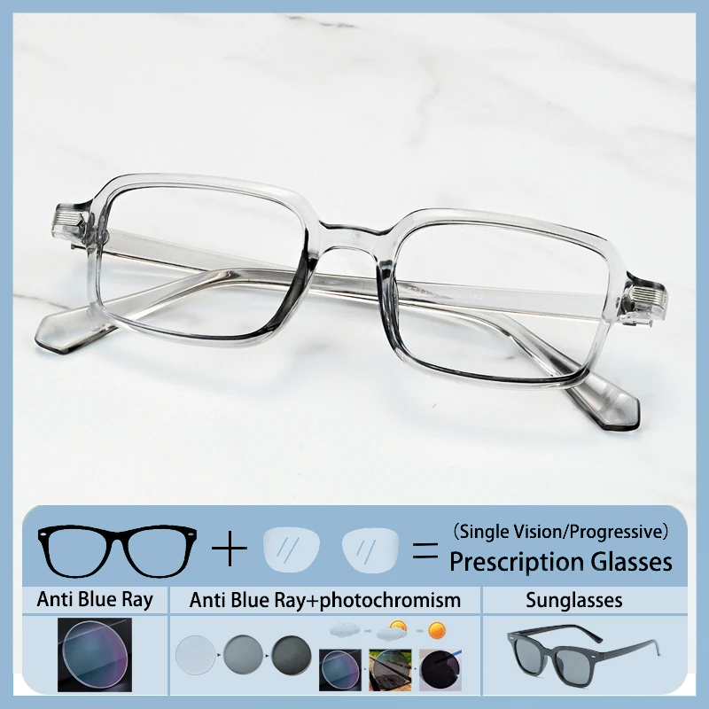 

New Vintage Men Square Narrow Frame Prescription Hyperopic Glasses Women Optical Prescription Anti Blue Ray Short Sight Eyewear