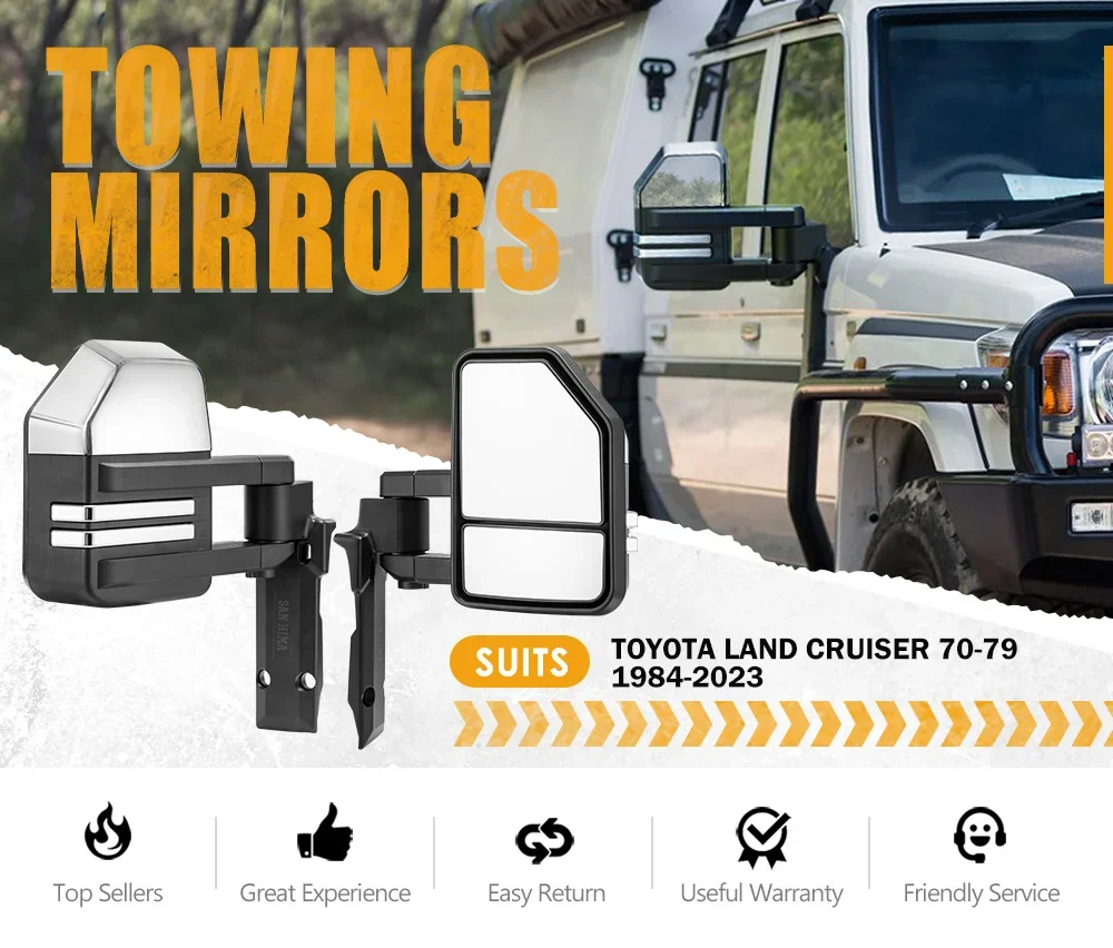 Manual Extendable Towing Mirrors LC79 Towing Mirrors For Toyota Land Cruiser 70-79 1984-2023