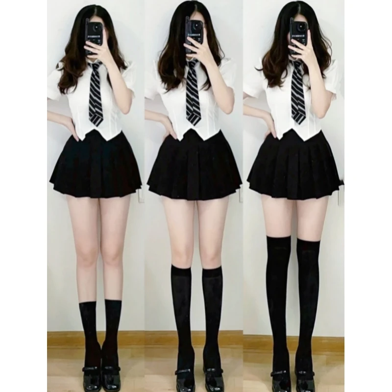 Sexy Spicy Girl Cute Sweet Black White Velvet Socks for Women\'s High Elasticity Slim Appearance Short Medium Length Stockings