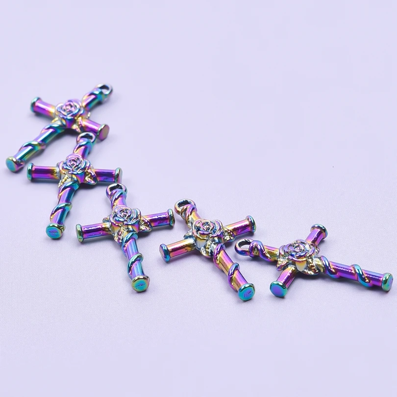 10pcs/lot Rainbow Color Crosses Alloy Charm Pendant Accessories diy Jewelry Making Necklace Supplies Crafts Bulk cruz colgante