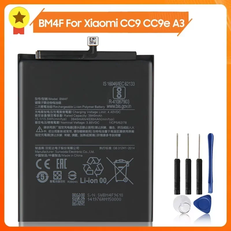 

Production in 2024 Replacement Battery BM4F For XiaoMi CC9 CC9e CC9 E BM4F Mi A3 MI 9 LITE Phone Battery 4030mAh With Tools
