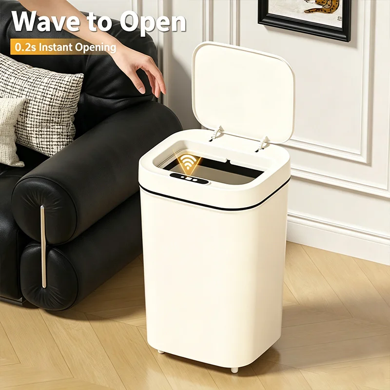 `20L Sensor Trash Can for Kitchen, Auto Open Motion Garbage Bin with Sealed Lid, Battery Operated, No Batteries, Slim Rectangula