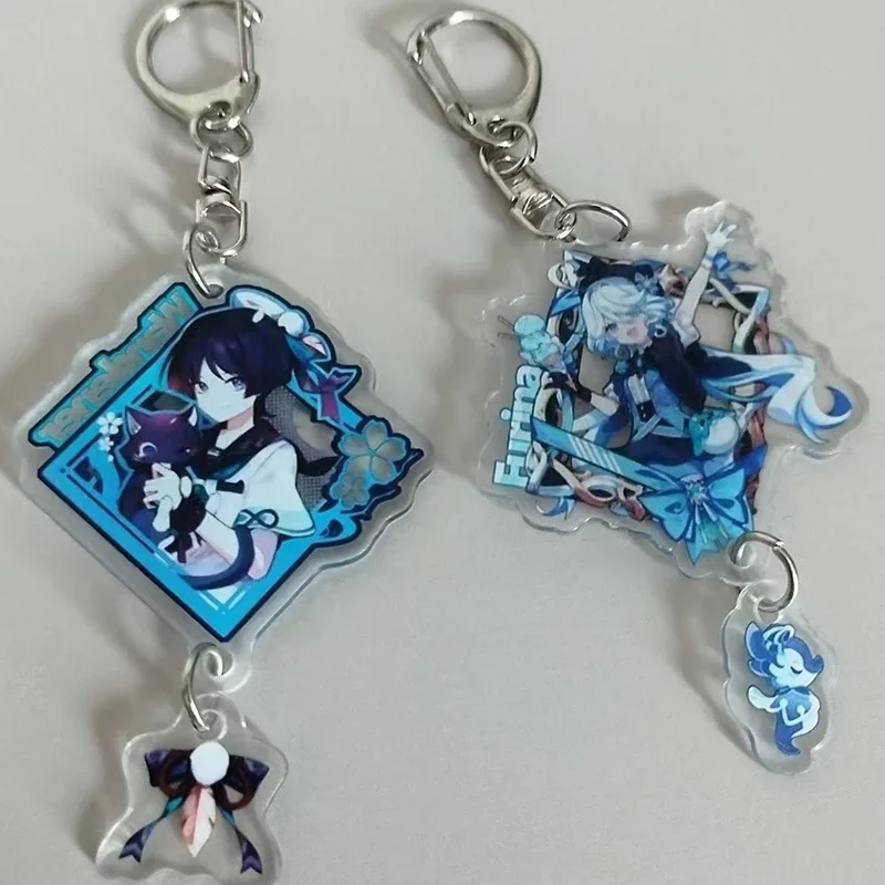 2Pcs/Lot New Game Genshin Impact Key Chain Ring Focalors Furina de Fontaine Wanderer Kabukimono Balladeer Scaramouche Keyring