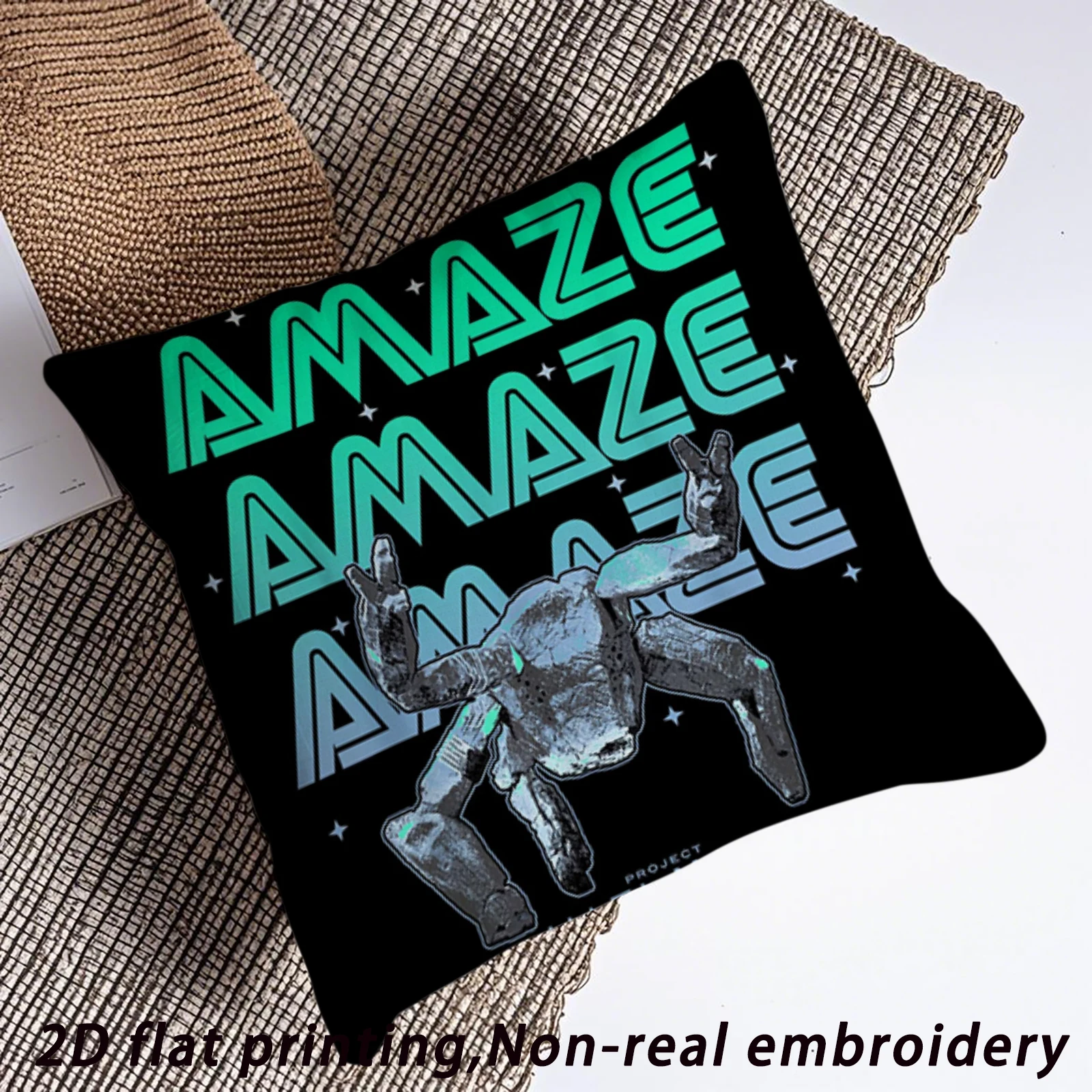 1pc Retro Robot AMAZE Pillow Cover, Polyester 2D Double-Sided Print, Y2K Cyberpunk Robot Art, Streetwear Themed Home Decor Gift