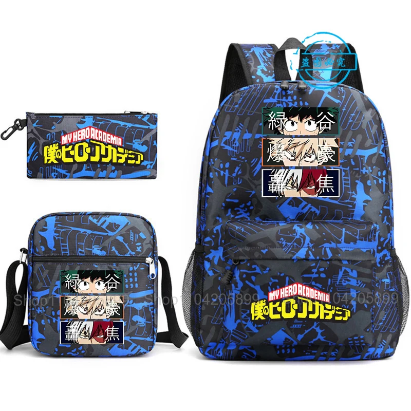 3Pcs My Hero Academia Backpacks Anime Mochila Girl Boy Gift Student Teenager Schoolbags Travel Rucksack Shoulder Bag Pencil Case