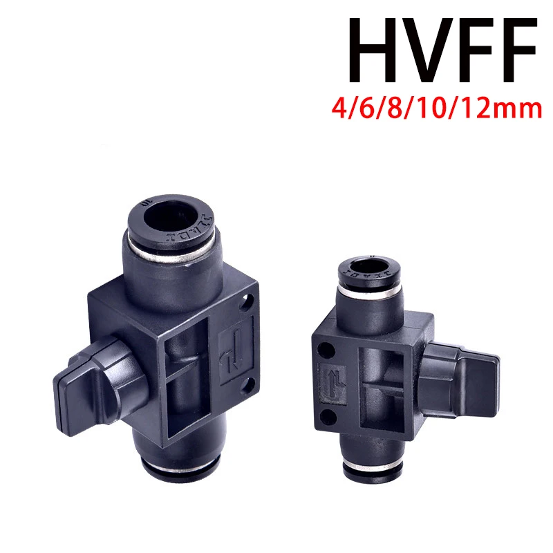 1pcs  HVFF Blcak Pneumatic Manual Control Valve, Air Hand Valve, Pipeline Valve with 4/6/8/10/12mm Hose Fitting