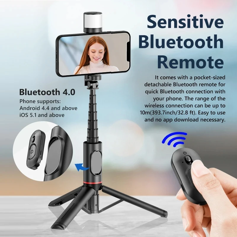 Roreta NEW Portable Wireless Bluetooth Phone Telescopic Selfie Stick Tripod With Fill Light for Huawei iPhone 14 Android Xiaomi