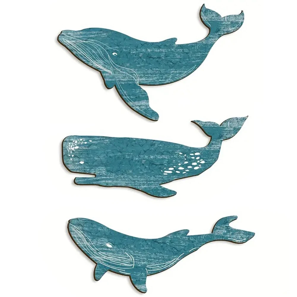 Decorative Accent As Shown Whale Wall Art Rustic Decor Coastal Home Decor Three Piece Set Charming Wall Focal Point